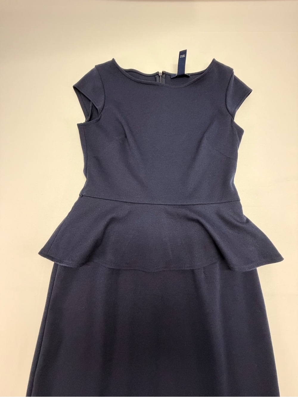 Chaps Women’s Dress Size 4 Navy Blue Peplum Cap Sleeve Stretch Career Midi
